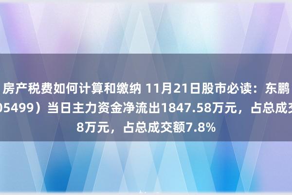 房产税费如何计算和缴纳 11月21日股市必读：东鹏饮料（605499）当日主力资金净流出1847.58万元，占总成交额7.8%