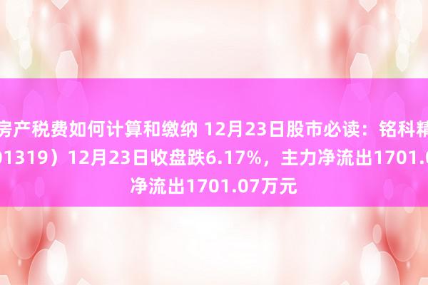 房产税费如何计算和缴纳 12月23日股市必读：铭科精技（001319）12月23日收盘跌6.17%，主力净流出1701.07万元