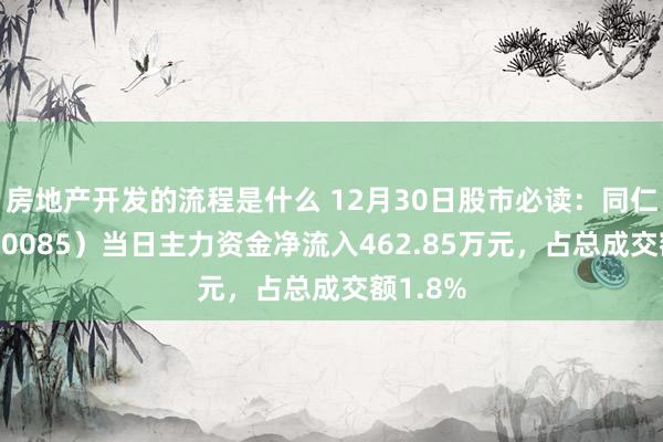 房地产开发的流程是什么 12月30日股市必读：同仁堂（600085）当日主力资金净流入462.85万元，占总成交额1.8%