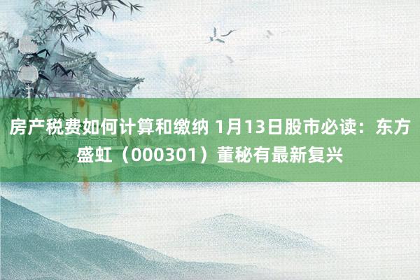 房产税费如何计算和缴纳 1月13日股市必读：东方盛虹（000301）董秘有最新复兴