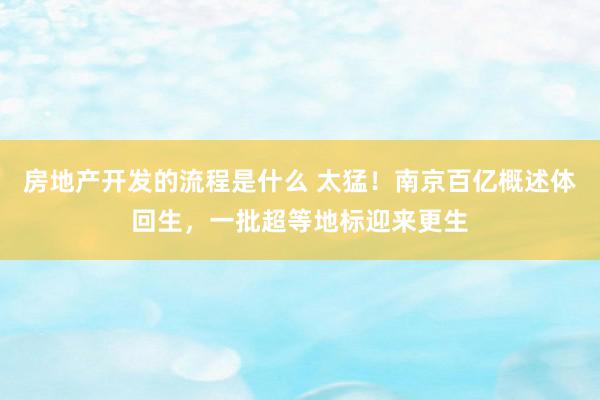 房地产开发的流程是什么 太猛！南京百亿概述体回生，一批超等地标迎来更生