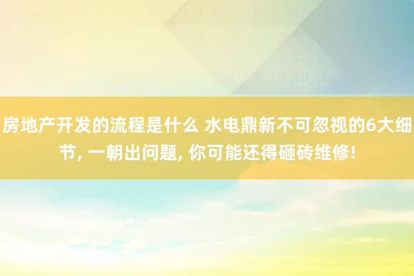 房地产开发的流程是什么 水电鼎新不可忽视的6大细节, 一朝出问题, 你可能还得砸砖维修!