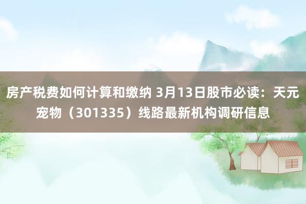 房产税费如何计算和缴纳 3月13日股市必读：天元宠物（301335）线路最新机构调研信息